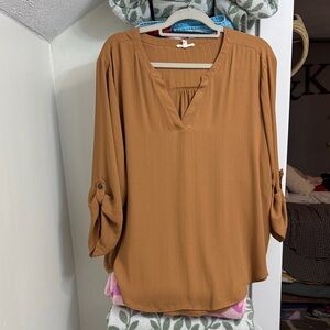 Maurices Brown Blouse with Roll-Up Sleeves